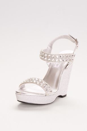 Touch Ups Grey;Yellow Heeled Sandals (High Platform Wedges with Crystal Embellishments)